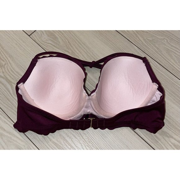 Victorias Secret Swimwear Halter Top Lined Scalloped Underwire Womens 32C Wine - Picture 4 of 6